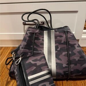 Haute Shore Stylish Camouflage Tote Bag with Silver Accents